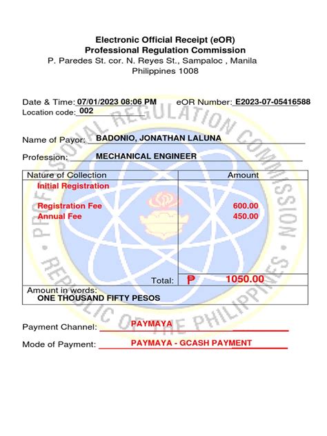 prc official receipt